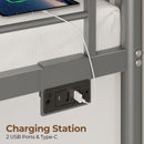 Rolanstar Metal Bunk Bed Full Over Full with USB Charging Station, LED Bunk Bed & Space-Saving, Bed with Safety Guardrail & Ladders, No Box Spring Needed, Easy Assembly, Grey