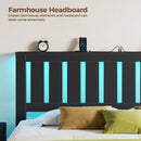 Rolanstar Full Bed Frame with Headboard, Solid Wood Bed Frame Foundation with Wood Slat Support, Charging Station & LED Lights, No Box Spring Needed, Black