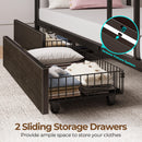 Rolanstar Metal Bunk Bed Full Over Full with USB Charging Station, LED Bunk Bed with 2 Storage Drawers, Bed with Safety Guardrail & Ladders, No Box Spring Needed, Easy Assembly, Black