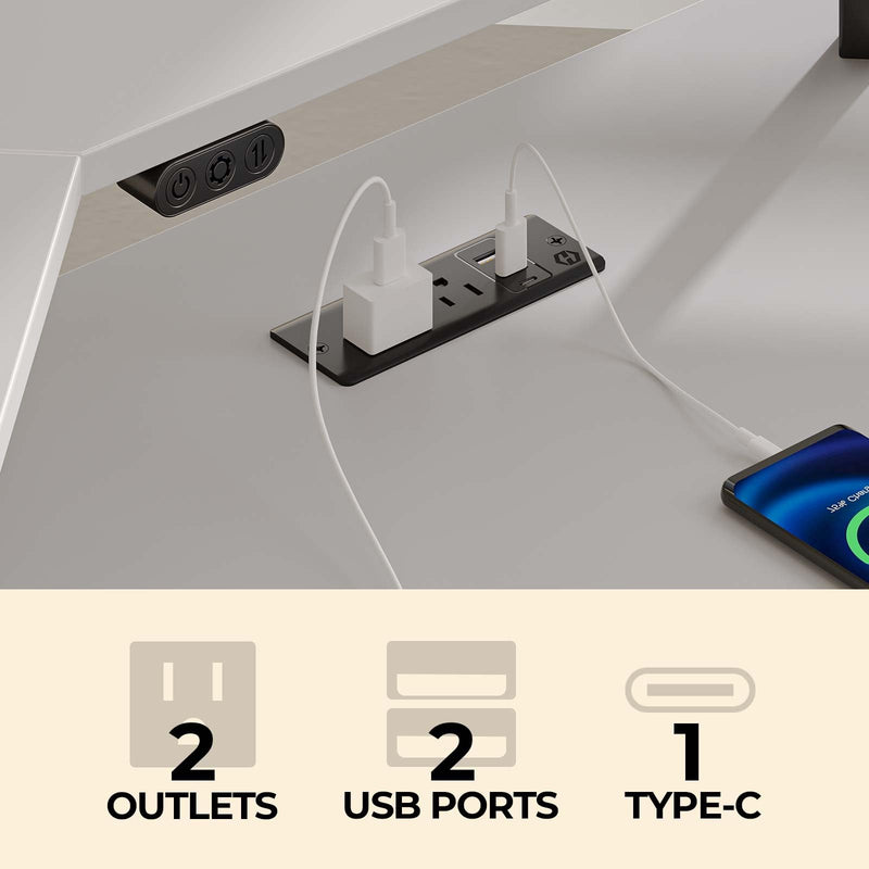 Rolanstar L Shaped Gaming Desk with LED Lights & Power Outlets, 46.2" Computer Desk with Full Monitor Stand & Storage Shelf, Corner Desk with Hooks, White Desk Reversible