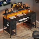 Seventable Computer Desk 55.1" with LED Lights & Power Outlets, Home Office Desk with 4 Drawers, Writing Desk with Keyboard Tray, Study De sk with Monitor Stand, Work for Home Office, Black