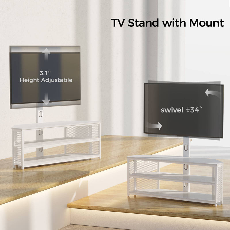 Rolanstar TV Stand with Mount and Power Outlet, Swivel TV Stand with LED Lights for 32/45/55/60/65/70 inch TVs, White Entertainment Center Media Console with Height Adjustable Mount