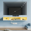 Rolanstar TV Stand with Power Outlet, Floating TV Stand with RGB Lights, 55.1" Wall Mounted TV Shelf, White Media Console with Storage Shelf, Entertainment Under TV for Living Room, Bedroom