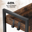 Rolanstar Bookshelf 4 Tier with 4 Hooks, Industrial Bookcase, Vintage Storage Rack with Open Shelves, Rustic Standing Bookshelves Metal Frame Display Rack for Living Room, Bedroom, Rustic Brown