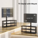 Rolanstar TV Stand with Mount and Power Outlet, Swivel TV Stand with LED Lights for 32/45/55/60/65/70 inch TVs, Black Entertainment Center Media Console with Height Adjustable Mount
