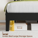 Rolanstar Full Bed Frame with Headboard, Charging Station and LED Lights, Wooden Bed Frame Foundation with Wood Slat Support, No Box Spring Needed, Black