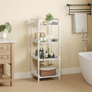 Rolanstar Bookshelf, 4-Tier Storage Rack, Narrow Corner Bookshelf, Display Wooden Shelves for Living Room, Bathroom, Balcony, Kitchen,White