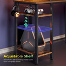 Rolanstar L Shaped Gaming Desk with LED Lights & Power Outlets, 46.2" Computer Desk with Full Monitor Stand & Storage Shelf, Corner Desk with Hooks, Rustic Brown Desk Reversible