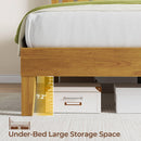 Rolanstar Full Bed Frame with Headboard, Solid Wood Bed Frame Foundation with Wood Slat Support, Charging Station & LED Lights, No Box Spring Needed, Pine