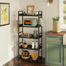 Rolanstar Bookshelf 5 Tier with 4 Hooks, Industrial Wood Bookcase, Vintage Storage Rack with Open Shelves, Rustic Standing Bookshelves Metal Frame Display Rack for Living Room, Bedroom, Black