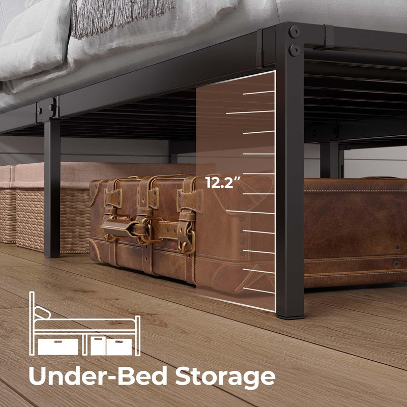 Rolanstar Bed Frame with USB Charging Station, Twin Bed Frame with LED Lights, Platform Bed Frame with Heavy Duty Steel Slats, 14" Storage Space Beneath Bed