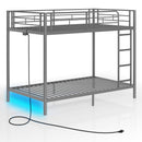 Rolanstar Metal Bunk Bed Full Over Full with USB Charging Station, LED Bunk Bed & Space-Saving, Bed with Safety Guardrail & Ladders, No Box Spring Needed, Easy Assembly, Grey
