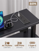 Seventable Computer Desk with Power Outlets & LED Light, 55 inch Home Office Desk with 5 Drawers, Writing Desk with Monitor Stand, Work Desk for Home Office, Black