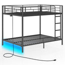 Rolanstar Metal Bunk Bed Twin Over Twin with USB Charging Station, LED Bunk Bed & Space-Saving, Bed with Safety Guardrail & Ladders, No Box Spring Needed, Easy Assembly, Black