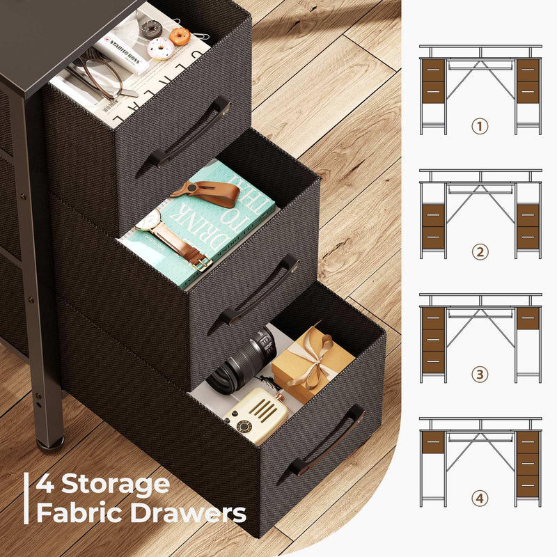 Seventable Computer Desk 47.2" with LED Lights & Power Outlets, Home Office Desk with 4 Drawers, Writing Desk with Keyboard Tray, Study Table with Monitor Stand, Work Desks for Home Office, Black