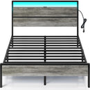 Rolanstar Queen Bed Frame with Headboard, Bed Frame Queen with LED Lights, Camas Queen Size Bed with Charging Station, Solid Metal Slats, Noise Free, No Box Spring Needed, Grey