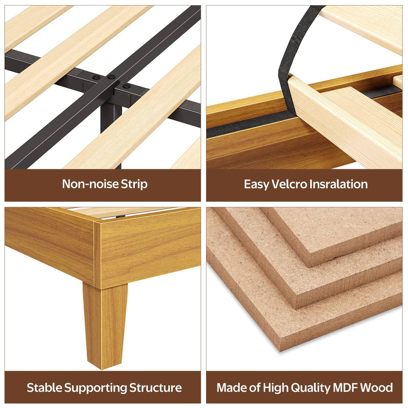 Rolanstar Full Bed Frame with Headboard, Charging Station and LED Lights, Wooden Bed Frame Foundation with Wood Slat Support, No Box Spring Needed, Pine