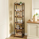 Rolanstar Bookshelf, 6-Tier Storage Rack, Narrow Corner Bookshelf, Display Wooden Shelves for Living Room, Bathroom, Balcony, Kitchen,Rustic Brown