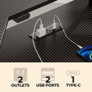 Rolanstar L Shaped Gaming Desk with LED Lights & Power Outlets, 46.2" Computer Desk with Full Monitor Stand & Storage Shelf, Corner Desk with Hooks, Carbon Fiber Desk Reversible