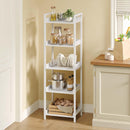 Rolanstar Bookshelf, 5-Tier Storage Rack, Narrow Corner Bookshelf, Display Wooden Shelves for Living Room, Bathroom, Balcony, Kitchen,White