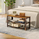 Rolanstar Shoe Bench, 3-Tier Shoe Rack, 28.7” Storage Entry Bench with Mesh Shelves Wood Seat, Rustic Foyer Bench for Hallway Front Door, Doorway, Living Room, Mudroom, Steel Frame, Rustic Brown