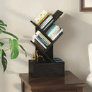 Rolanstar Bookshelf with Drawer, 4 Shelf Tree Bookshelf, Wooden Bookshelves Storage Rack for CDs/Movies/Books, Black Bookcase, Utility Organizer Shelves for Living Room, Bedroom