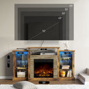 Rolanstar Fireplace TV Stand with Led Lights and Power Outlets, TV Console for 32" 43" 50" 55" 65", Entertainment Center with Adjustable Glass Shelves, Rustic Brown