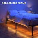 Rolanstar Bed Frame with USB Charging Station, Twin Bed Frame with LED Lights, Platform Bed Frame with Heavy Duty Steel Slats, 14" Storage Space Beneath Bed