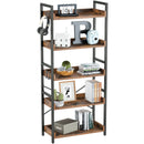 Rolanstar Bookshelf 5 Tier with 4 Hooks, Industrial Wood Bookcase, Vintage Storage Rack with Open Shelves, Rustic Standing Bookshelves Display Rack for Living Room, Bedroom, Rustic Brown