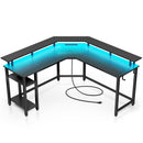 Rolanstar L Shaped Gaming Desk with LED Lights & Power Outlets, 53" Computer Desk with Full Monitor Stand & Storage Shelf, Corner Desk with Hooks, Carbon Fiber Desk Reversible Visit the Rolanstar Store