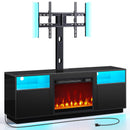 Rolanstar Fireplace TV Stand with Led Lights and Power Outlets, Entertainment Center with Electric Fireplace, Swivel TV Stand Mount for 45/55/60/65 inch TVs, Height Adjustable TV Console, Black