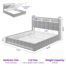 Upholstered Lift Up Storage Bed Frame with LED Lights and Charging Station, Platform Bed, No Box Spring Needed