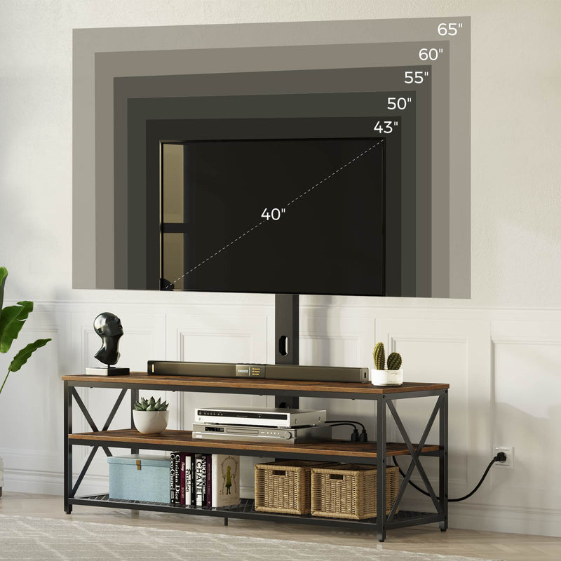 Seventable TV Stand with Mount and Power Outlet, Swivel TV Stand Mount for 32/45/55/60/65/70 inch TVs, Height Adjustable TV Entertainment Center with Cable Management, Rustic Brown