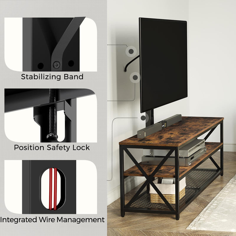 Seventable TV Stand with Mount and Power Outlet, Swivel TV Stand Mount for 32/45/55/60/65/70 inch TVs, Height Adjustable TV Entertainment Center with Cable Management, Rustic Brown