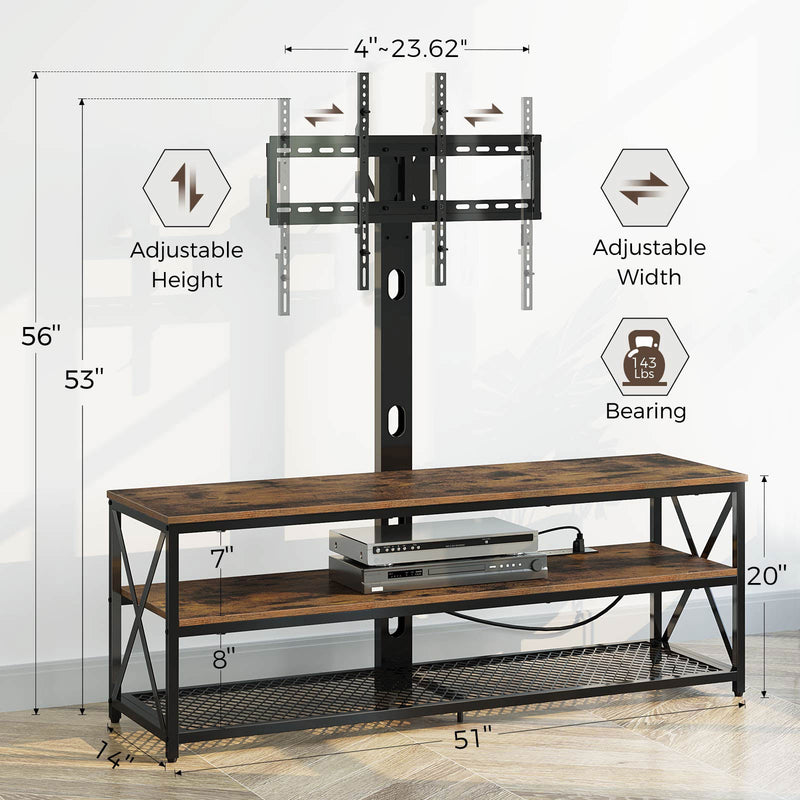 Seventable TV Stand with Mount and Power Outlet, Swivel TV Stand Mount for 32/45/55/60/65/70 inch TVs, Height Adjustable TV Entertainment Center with Cable Management, Rustic Brown