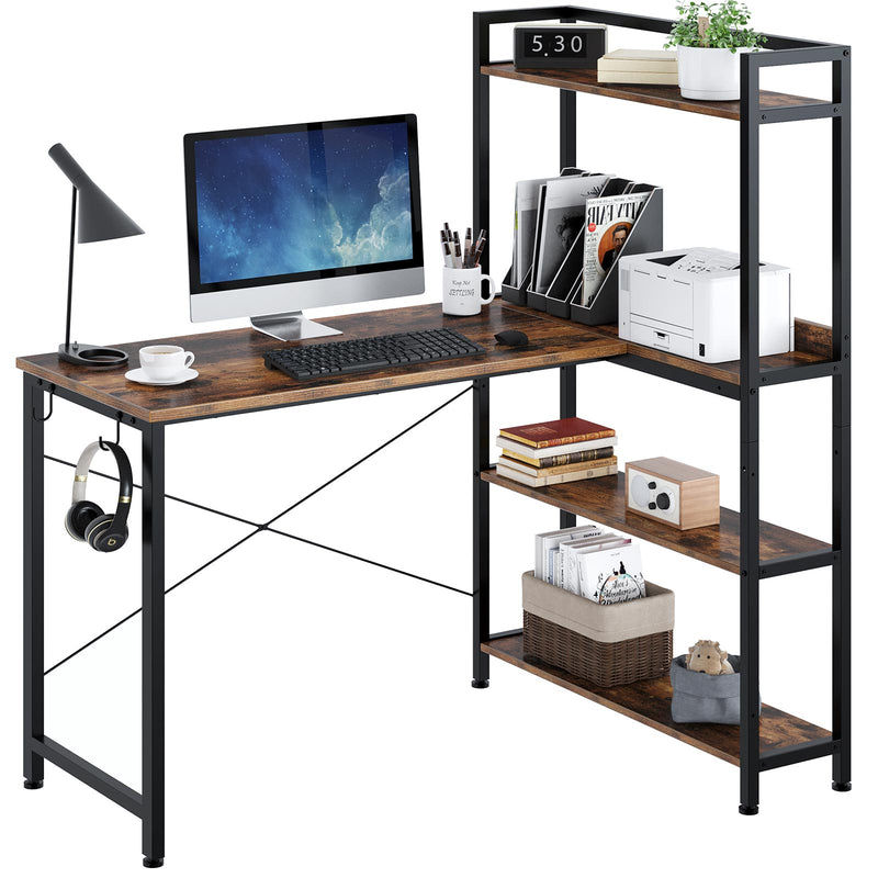Rolanstar L Shaped Computer Desk, Corner Desk with Shelf and 4-Tier Storage Bookshelf 47 Inch