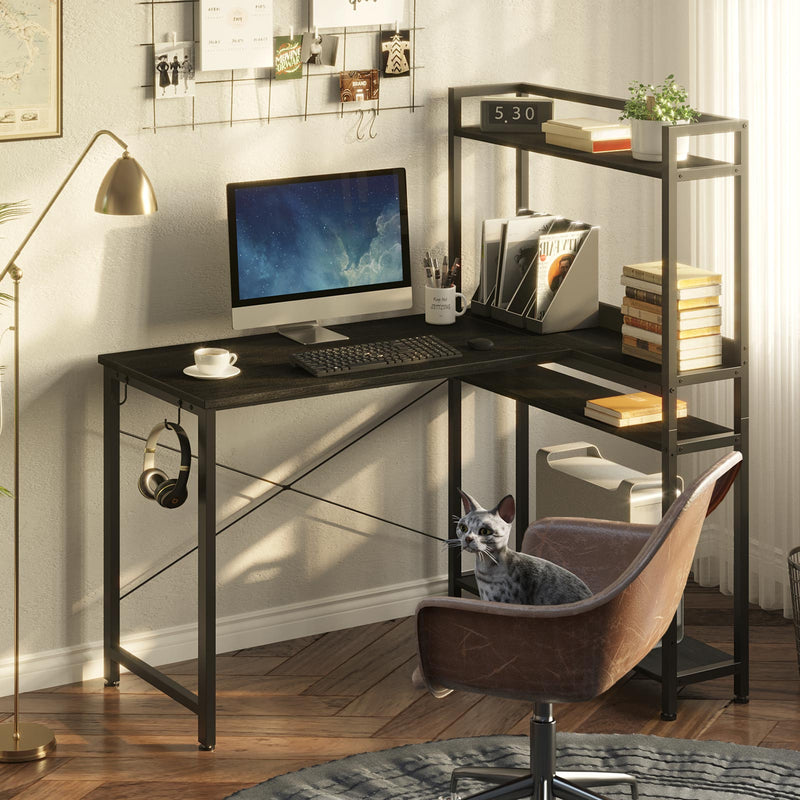 Rolanstar L Shaped Computer Desk, Corner Desk with Shelf and 4-Tier Storage Bookshelf 47 Inch