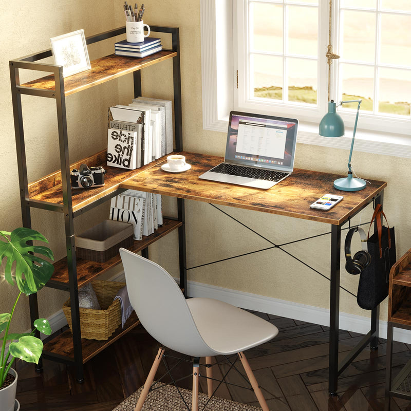 Rolanstar L Shaped Computer Desk, Corner Desk with Shelf and 4-Tier Storage Bookshelf 47 Inch
