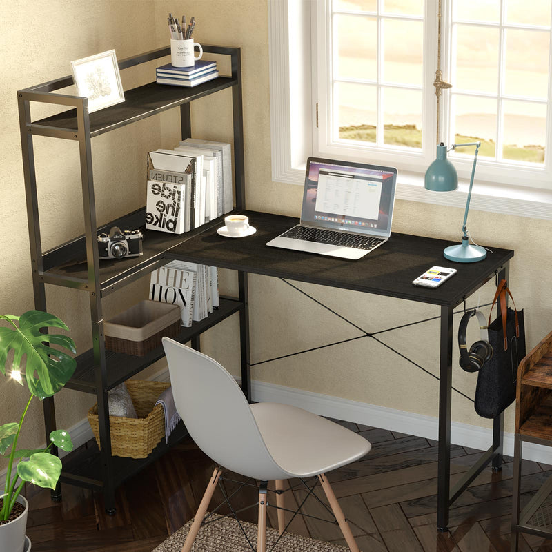 Rolanstar L Shaped Computer Desk, Corner Desk with Shelf and 4-Tier Storage Bookshelf 47 Inch