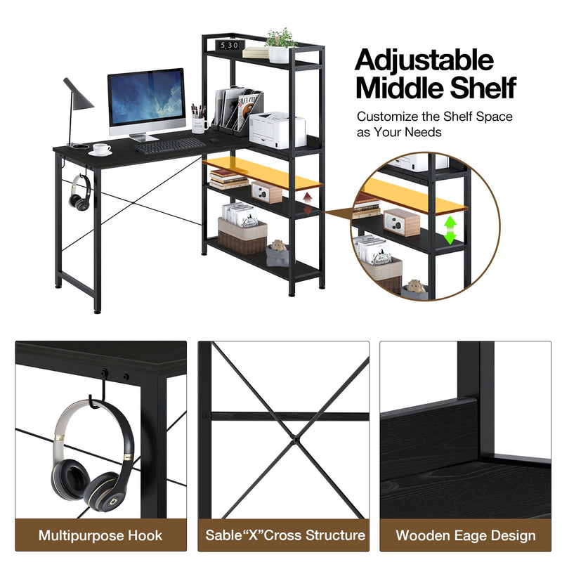 Rolanstar L Shaped Computer Desk, Corner Desk with Shelf and 4-Tier Storage Bookshelf 47 Inch