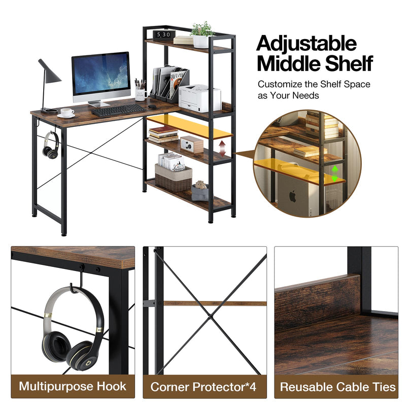 Rolanstar L Shaped Computer Desk, Corner Desk with Shelf and 4-Tier Storage Bookshelf 47 Inch