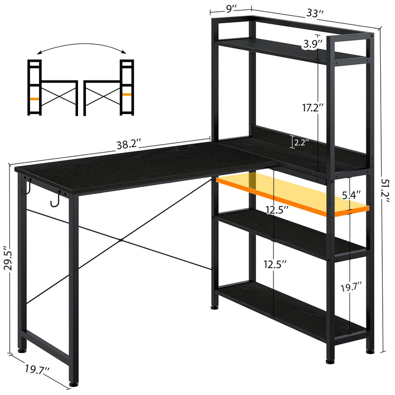Rolanstar L Shaped Computer Desk, Corner Desk with Shelf and 4-Tier Storage Bookshelf 47 Inch