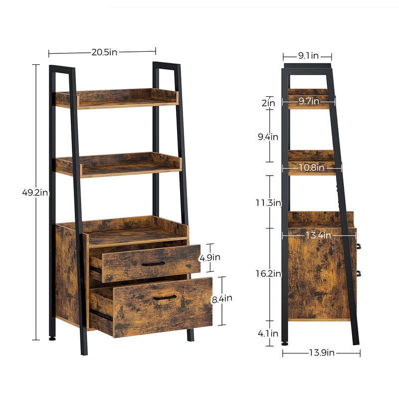 Rolanstar Multi-Tier Ladder Shelf & Freestanding Bookshelf with 2 Drawers