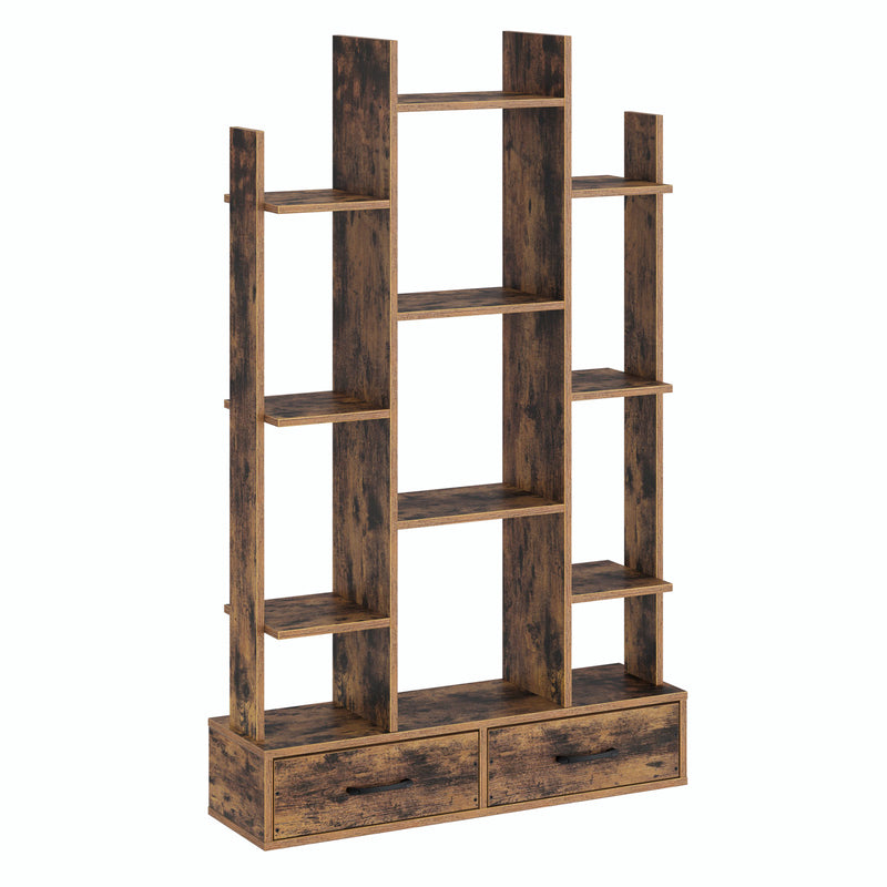 Rolanstar Bookshelf with 2 Wooden Drawers, Rustic Wood Bookshelves