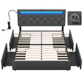 Rolanstar Bed Frame with Upholstered Headboard and 4 Drawers