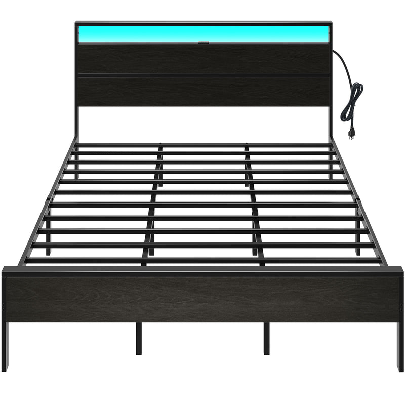 Rolanstar Metal Platform Bed Frame with Charging Station LED Lights Headboard