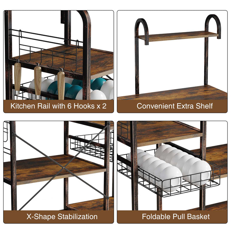 Rolanstar Kitchen Baker's Rack, Microwave Stand with 7 Shelves and 12 Hooks
