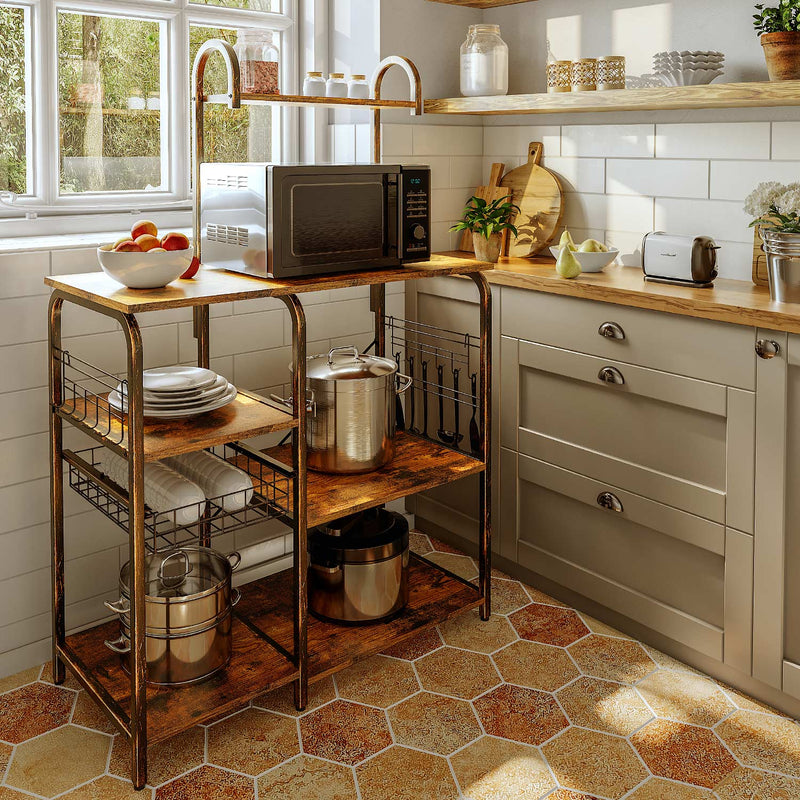 Rolanstar Kitchen Baker's Rack, Microwave Stand with 7 Shelves and 12 Hooks