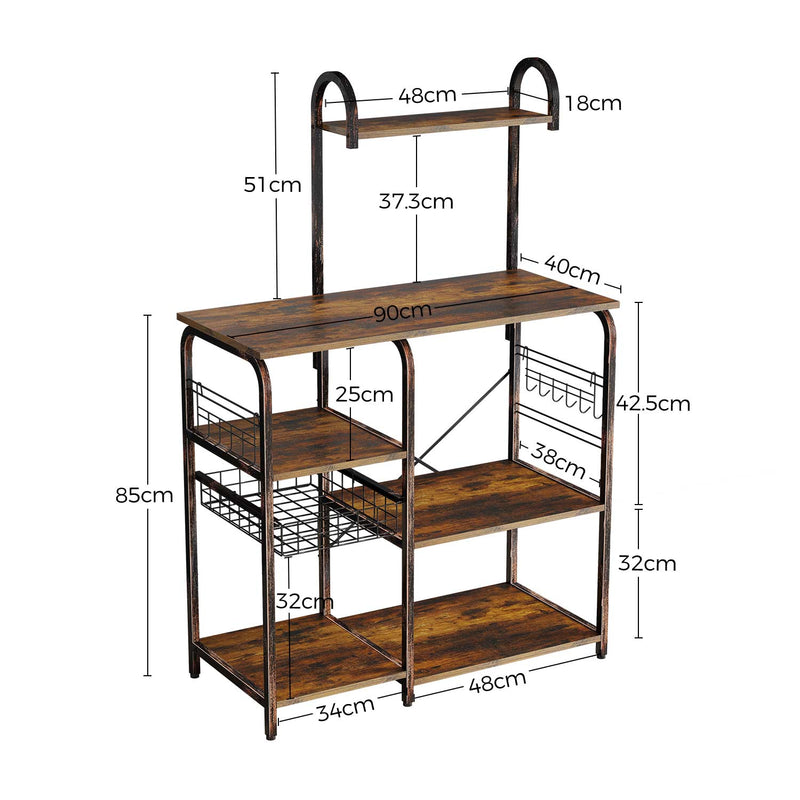 Rolanstar Kitchen Baker's Rack, Microwave Stand with 7 Shelves and 12 Hooks