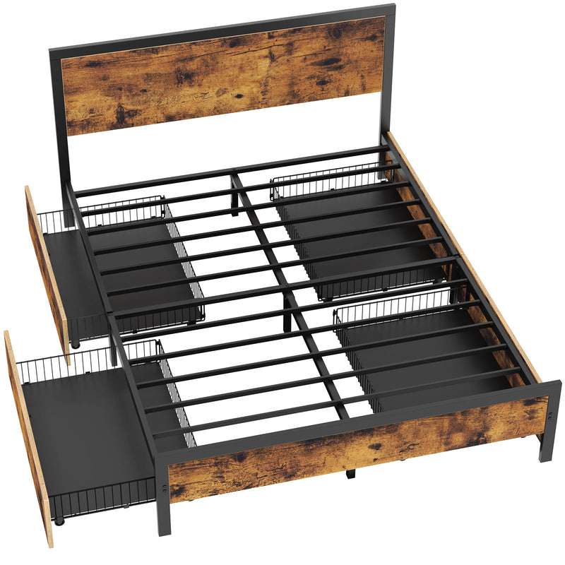 Rolanstar Bed Frame with Headboard and 4 Drawers, Metal Platform Bed